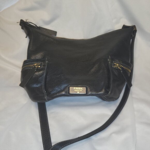 Vintage Fossil Emerson Bag Hobo Crossbody Black Pebble Leather Shoulder Bag Hand - Picture 9 of 16